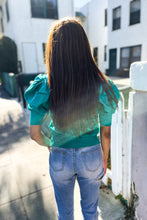 Load image into Gallery viewer, Be Bold Solid Emerald Shirred Puff Sleeve Sweater Top