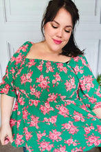 Load image into Gallery viewer, Sumptuous In Smocked Green &amp; Coral Flower Print Babydoll Top