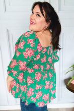 Load image into Gallery viewer, Sumptuous In Smocked Green &amp; Coral Flower Print Babydoll Top
