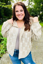Load image into Gallery viewer, Autumn Vibes Taupe Textured Cable Knit Collared Cardigan