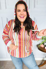 Load image into Gallery viewer, Be Bold Coral &amp; Sienna Stripe Pullover Notched Neck Hoodie
