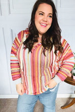 Load image into Gallery viewer, Be Bold Coral &amp; Sienna Stripe Pullover Notched Neck Hoodie