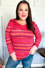 Load image into Gallery viewer, Be Bold Flame &amp; Magenta Striped Cable Knit Print Hacci Top