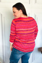 Load image into Gallery viewer, Be Bold Flame &amp; Magenta Striped Cable Knit Print Hacci Top