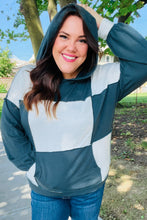 Load image into Gallery viewer, Adorable In Hunter Green Color Block Check Print Terry Hoodie