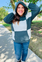 Load image into Gallery viewer, Adorable In Hunter Green Color Block Check Print Terry Hoodie