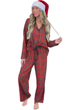 Load image into Gallery viewer, Fiery Red Tartan Plaid Print Long Sleeve Shirt and Pants Pajama Set