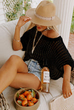 Load image into Gallery viewer, Apricot Fishnet Knit Ribbed Round Neck Short Sleeve Tee