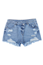 Load image into Gallery viewer, High Rise Crossover Waist Denim Shorts