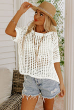 Load image into Gallery viewer, Apricot Fishnet Knit Ribbed Round Neck Short Sleeve Tee