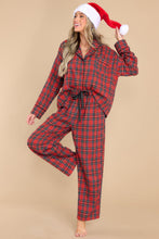 Load image into Gallery viewer, Fiery Red Tartan Plaid Print Long Sleeve Shirt and Pants Pajama Set