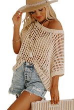 Load image into Gallery viewer, Apricot Fishnet Knit Ribbed Round Neck Short Sleeve Tee