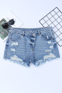 High Rise Crossover Waist Denim Shorts