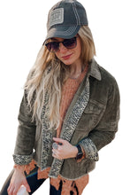 Load image into Gallery viewer, Gray Contrast Snakeskin Trim Pocketed Corduroy Jacket