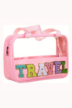 Load image into Gallery viewer, Mint Green TRAVEL Chenille Letter Clear PVC Makeup Bag