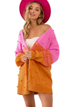 Load image into Gallery viewer, Brown Pompom Color Block Open Front Cardigan