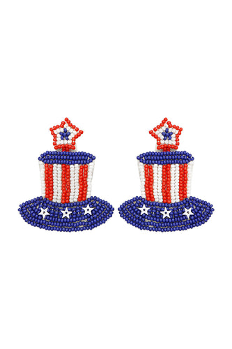 American Red/White/Blue Top Hat Beaded Earrings