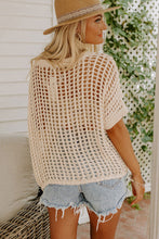 Load image into Gallery viewer, Apricot Fishnet Knit Ribbed Round Neck Short Sleeve Tee