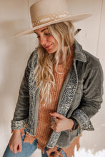 Load image into Gallery viewer, Gray Contrast Snakeskin Trim Pocketed Corduroy Jacket