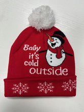 Load image into Gallery viewer, &quot;It&#39;s Cold Outside&quot; Snowman Pom-Pom Snowflake Beanie