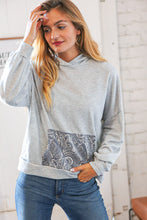 Load image into Gallery viewer, Grey Paisley Cotton Sash Tied Back Loose Fit Hoodie