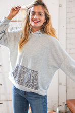 Load image into Gallery viewer, Grey Paisley Cotton Sash Tied Back Loose Fit Hoodie