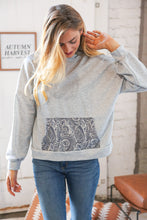 Load image into Gallery viewer, Grey Paisley Cotton Sash Tied Back Loose Fit Hoodie