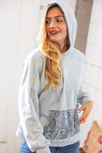 Load image into Gallery viewer, Grey Paisley Cotton Sash Tied Back Loose Fit Hoodie