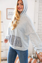 Load image into Gallery viewer, Grey Paisley Cotton Sash Tied Back Loose Fit Hoodie