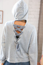 Load image into Gallery viewer, Grey Paisley Cotton Sash Tied Back Loose Fit Hoodie