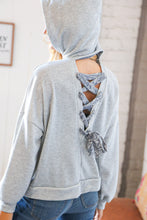 Load image into Gallery viewer, Grey Paisley Cotton Sash Tied Back Loose Fit Hoodie