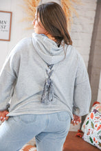 Load image into Gallery viewer, Grey Paisley Cotton Sash Tied Back Loose Fit Hoodie