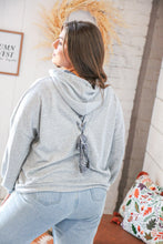 Load image into Gallery viewer, Grey Paisley Cotton Sash Tied Back Loose Fit Hoodie