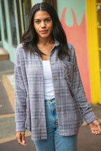 Load image into Gallery viewer, Light Grey Brushed Hacci Plaid Button Down Jacket