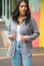 Load image into Gallery viewer, Light Grey Brushed Hacci Plaid Button Down Jacket