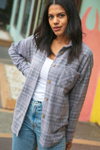 Load image into Gallery viewer, Light Grey Brushed Hacci Plaid Button Down Jacket