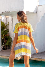 Load image into Gallery viewer, Openwork Striped V-Neck Short Sleeve Cover Up