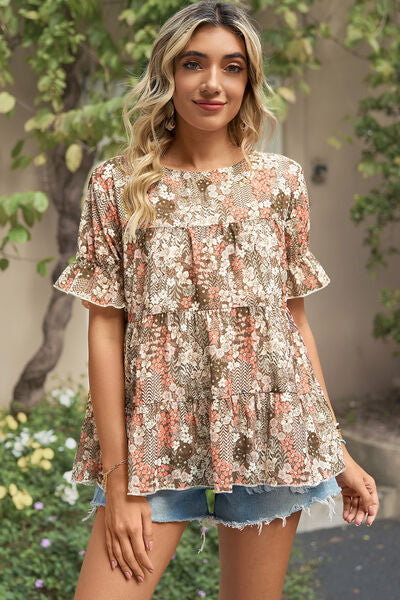Floral Round Neck Short Sleeve Shirt