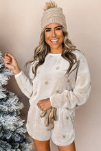 Load image into Gallery viewer, Plush Star Pattern Long Sleeve Pullover and Shorts Lounge Set