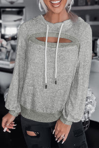 Ribbed Trim Cut-out Bust Drawstring Hoodie