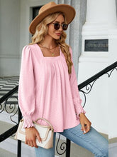 Load image into Gallery viewer, Ruched Square Neck Lantern Sleeve Blouse