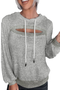 Ribbed Trim Cut-out Bust Drawstring Hoodie