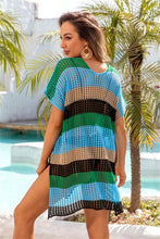 Load image into Gallery viewer, Openwork Striped V-Neck Short Sleeve Cover Up