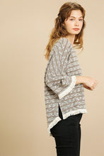 Load image into Gallery viewer, Heathered Striped Knit Bell Sleeve Round Neck Top