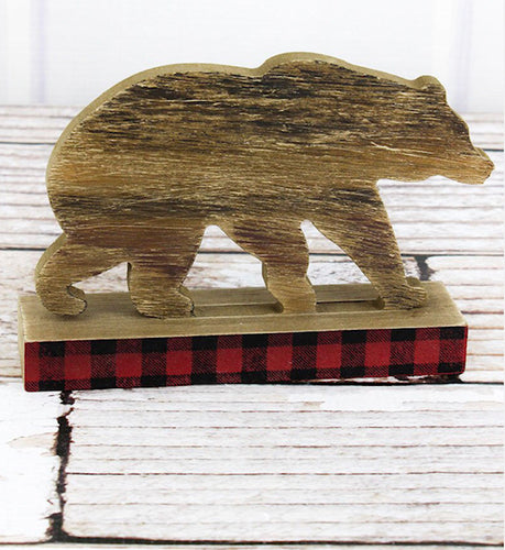 Buffalo Plaid Trim Bear Tabletop Decor