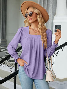 Ruched Square Neck Lantern Sleeve Blouse