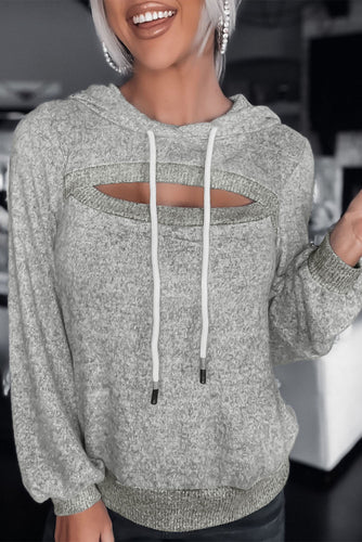 Ribbed Trim Cut-out Bust Drawstring Hoodie