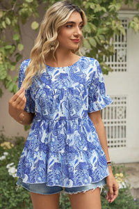 Floral Round Neck Short Sleeve Shirt