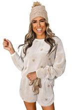 Load image into Gallery viewer, Plush Star Pattern Long Sleeve Pullover and Shorts Lounge Set