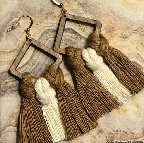 Macrame Earrings- Brown / Cream Triangle